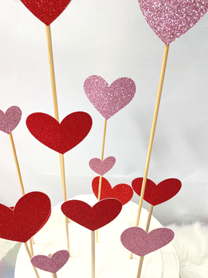 red and pink glitter heart cake toppers