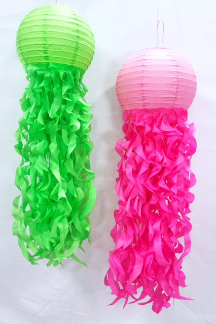 Tissue Tassel Jellyfish Lanterns, Lime Green and Hot Pink
