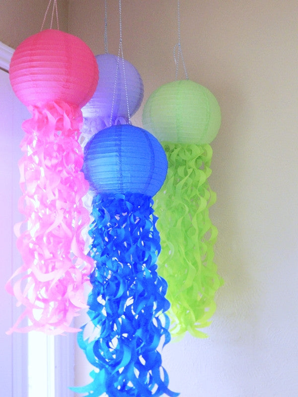 Jellyfish Paper Lanterns: Dark blue, pink, soft lavender, bright