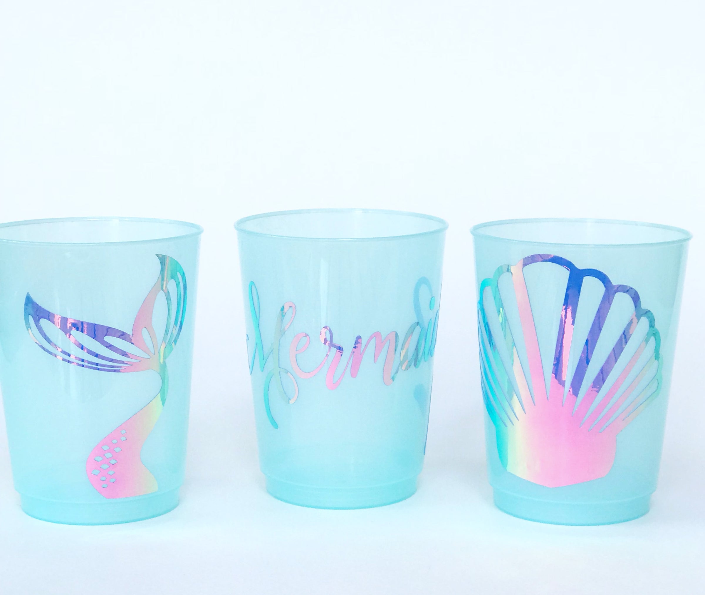 Mermaid Party Supplies: Mermaid Plastic Cups with Straws, Mermaid Party  Cup, Mermaid Tableware
