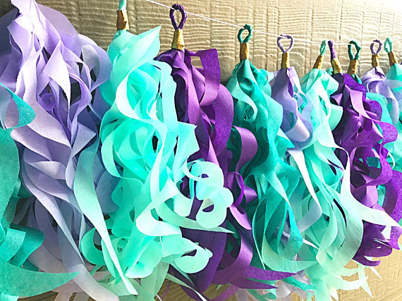 Mermaid curly tassel garland made from recycled tissue paper