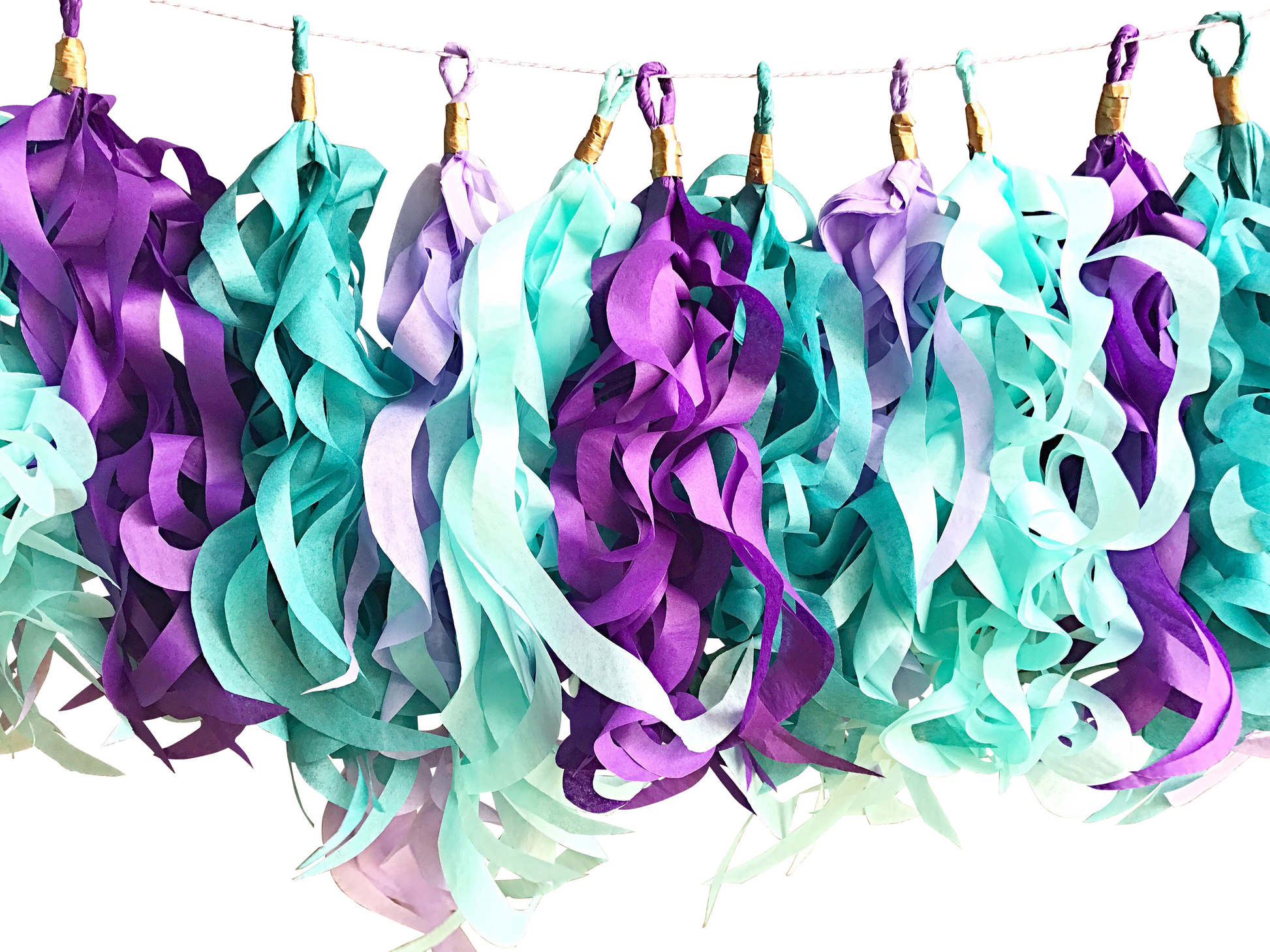 Tissue paper tassel garland for mermaid or unicorn party