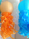 orange, white and caribbean teal paper lanterns 