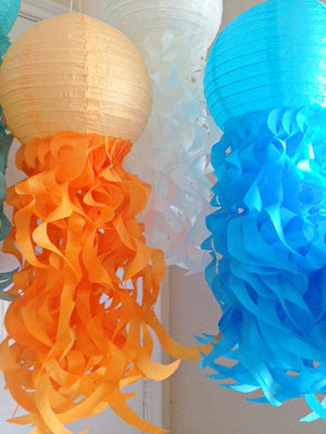 orange, white and caribbean teal paper lanterns 