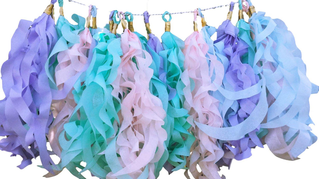 Curly tassel paper garland in pastel colors