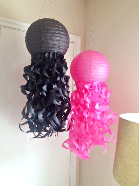 Paper lantern room decorations in pink and black