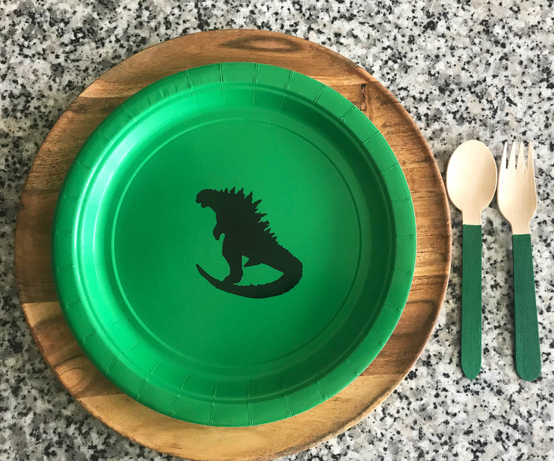 Green Godzilla Paper Plates| Godzilla Birthday Party Table Setting