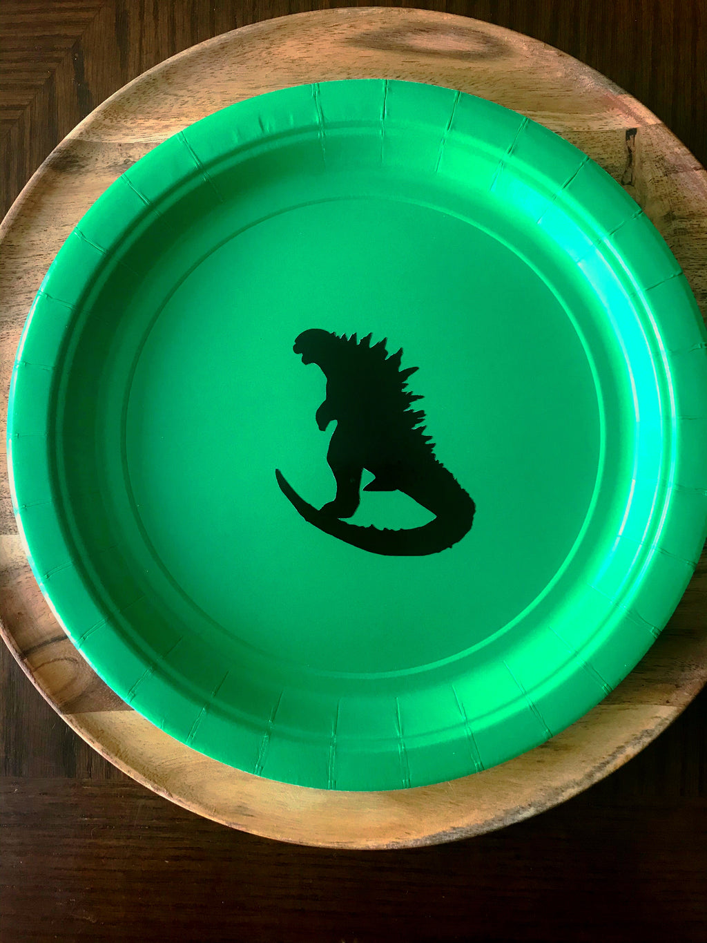 Godzilla paper plates in Green