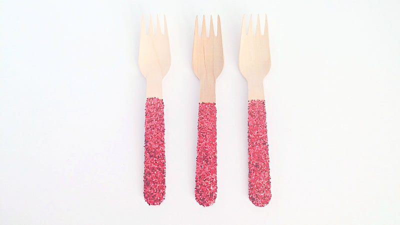 Red glitter wooden forks