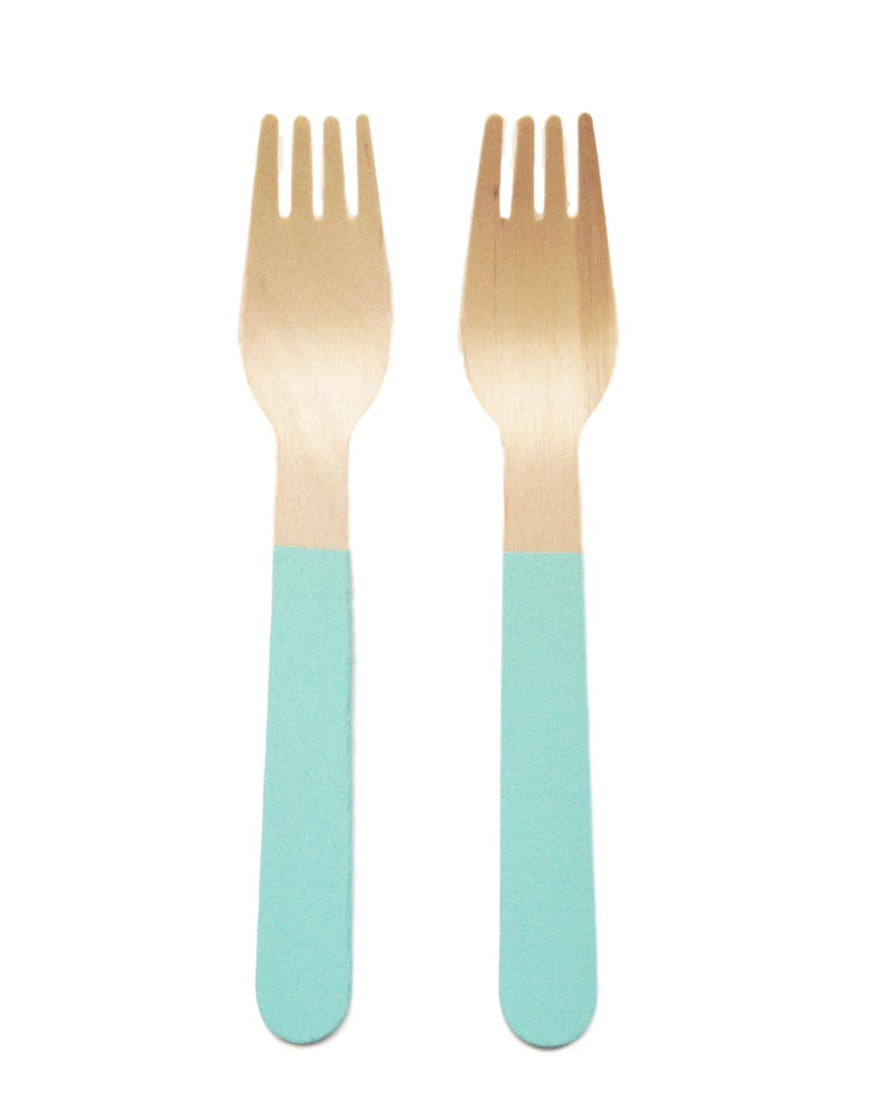 robins egg blue wooden forks