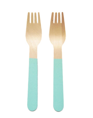 robins egg blue wooden forks