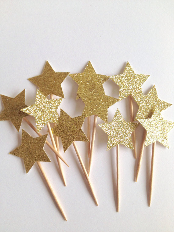 gold glitter star picks