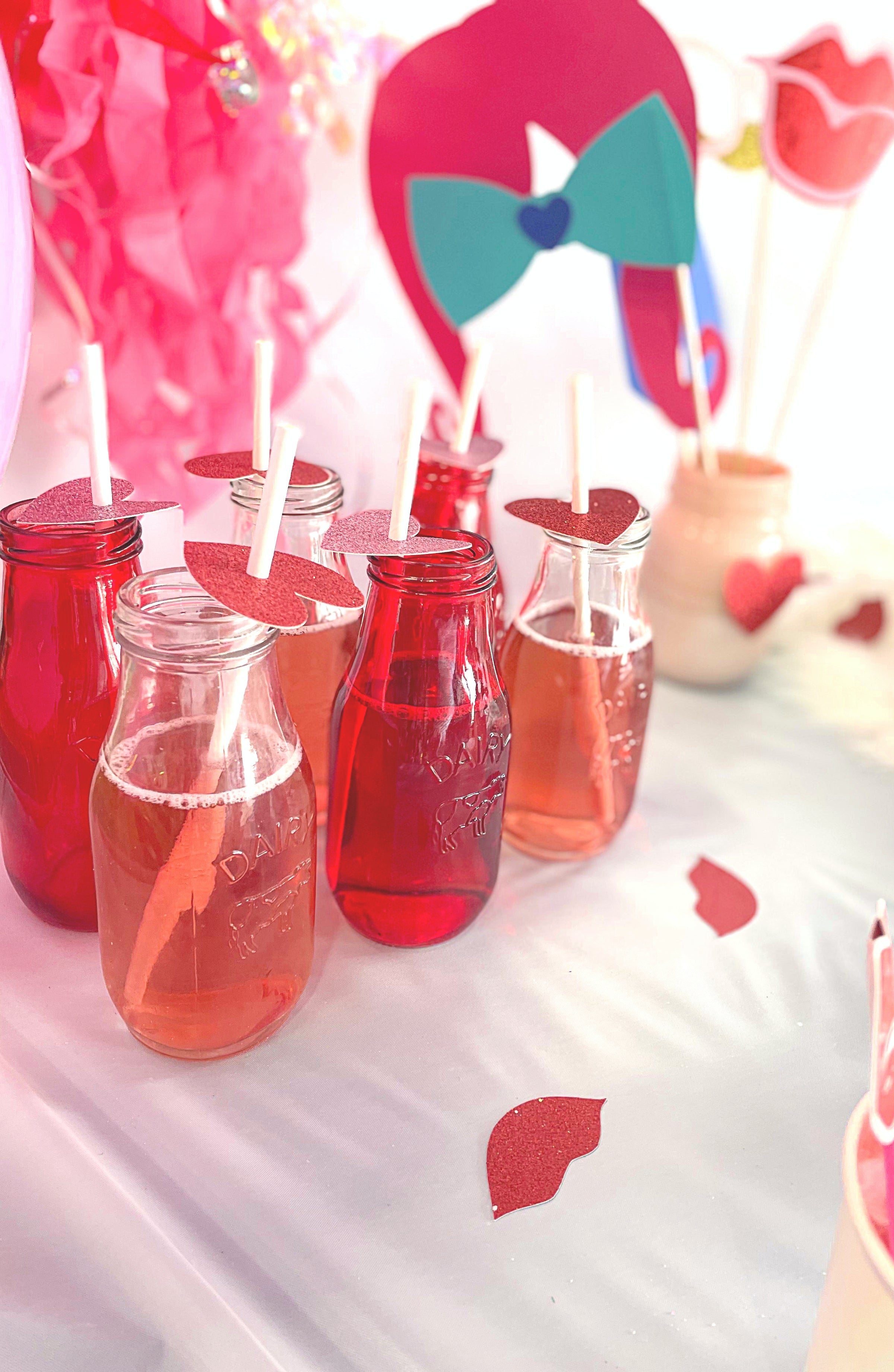 Valentine's Day Heart Straws Pink and Red Glitter 