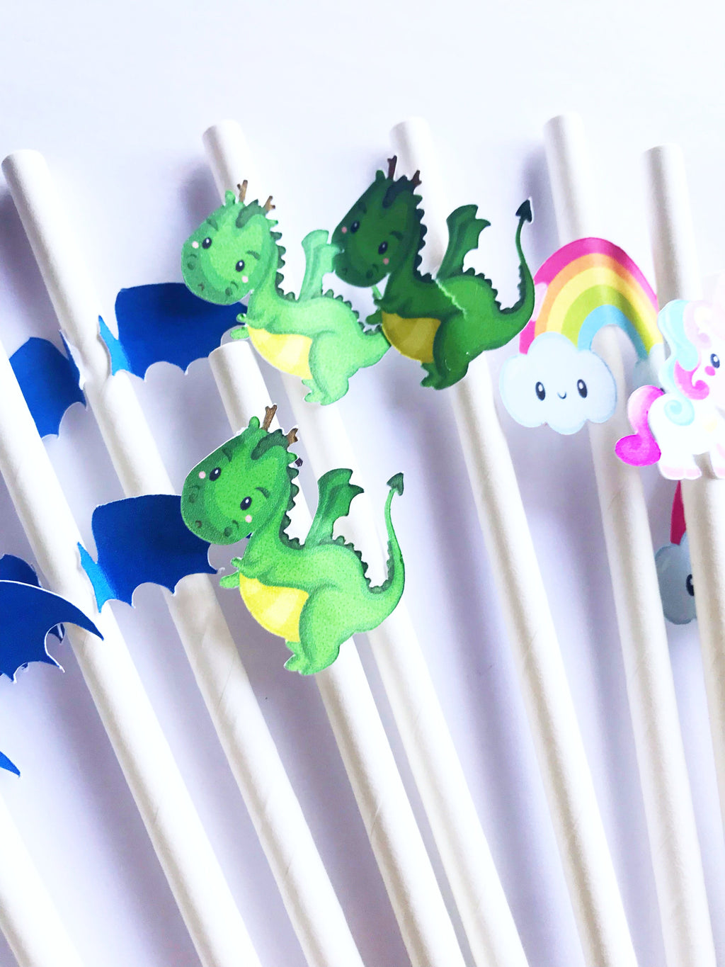 unicorn and dragon party straws