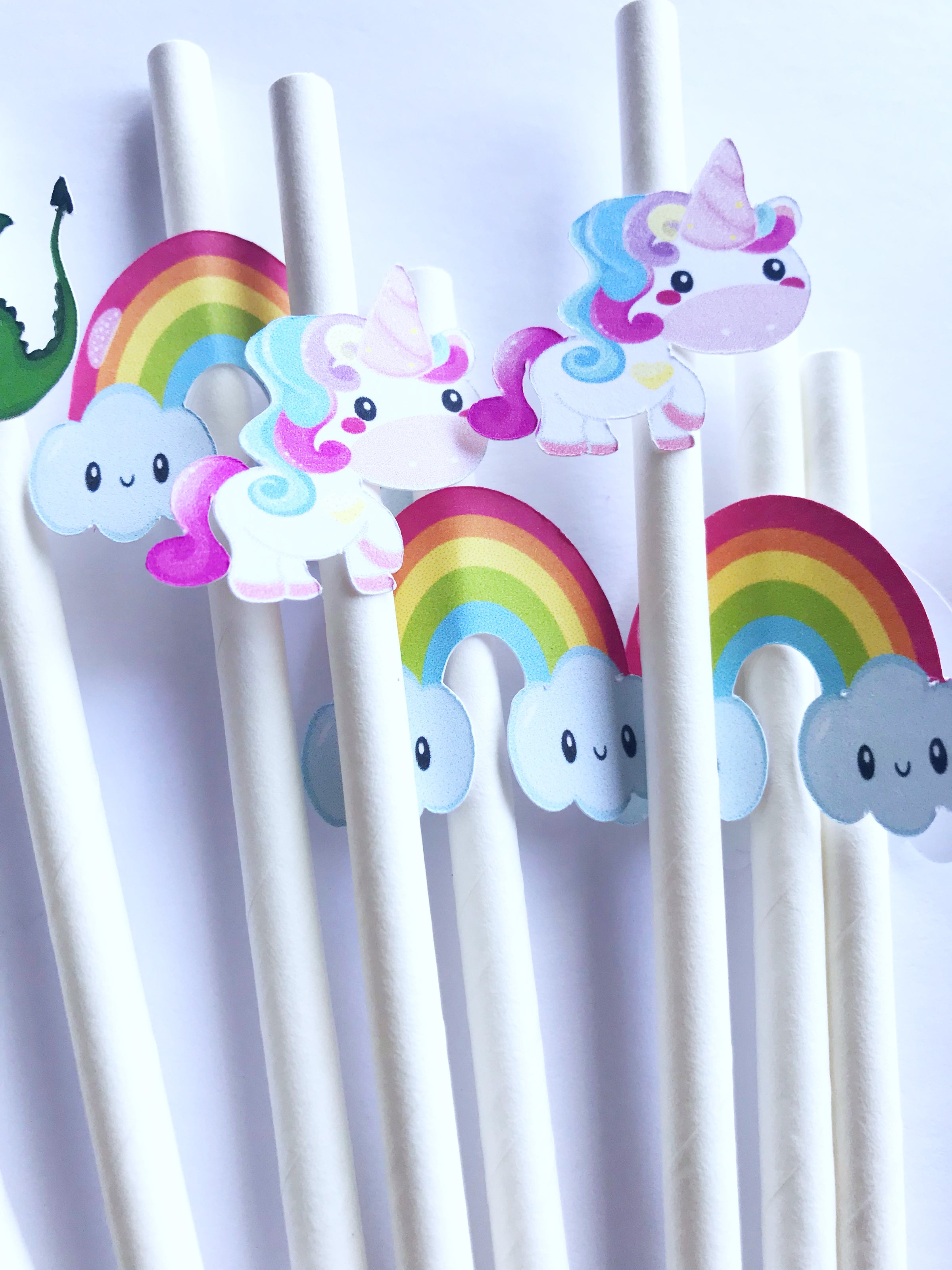 20Pcs Cartoon Unicorn Decorative Rainbow Paper Straw Birthday