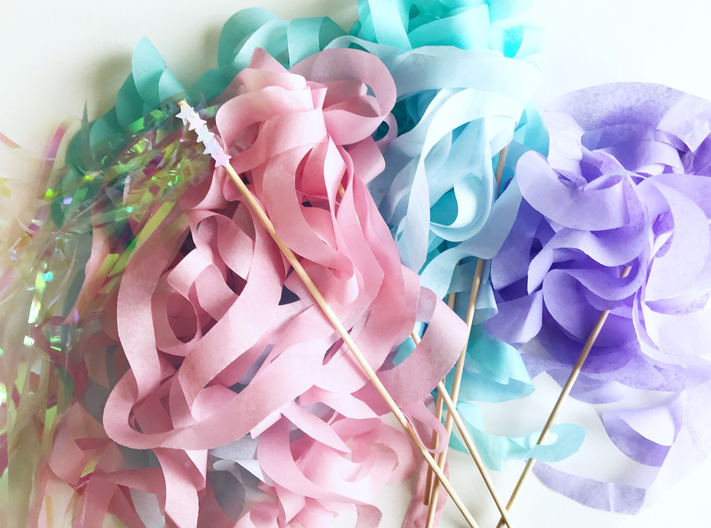 pastel paper wands, unicorn party favors, mermaid party favors