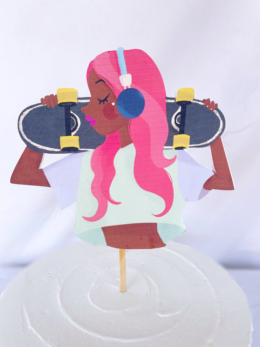 Skateboard girl cake topper