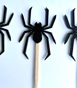 Black Glitter Spider Cupcake Toppers| Halloween Decor| Spiderman Party