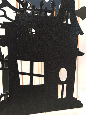 black glitter halloween haunted house cake decorations