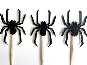 Black Glitter Spider Cupcake Toppers| Halloween Decor| Spiderman Party
