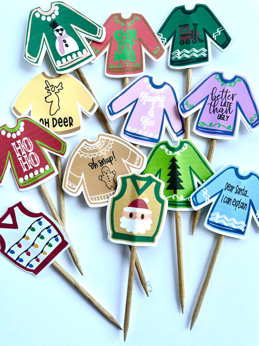 Ugly Christmas Sweater Cupcake Toppers