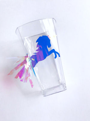 Holographic unicorn cups for unicorn party