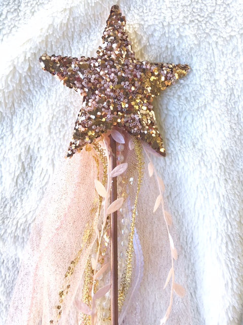 Beaded Rose Gold Star Wooden Wand| Fairy Wand| Whimsical Wand| Pretend Play| Dress Up