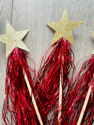 Red Tinsel Streamer Wands